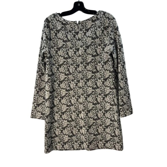 Loft Gray & White Floral Long-Sleeve Dress Size M With Back Zipper - Picture 3 of 11